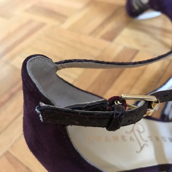 Sandale de soirée suède et cuir luisant bourgogne - Picture 2 of 6